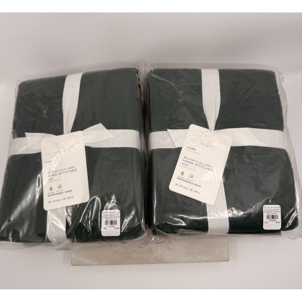 Pottery Barn Quilted Pine Belgian Flax Linen Diamond Euro Set Of Two Shams